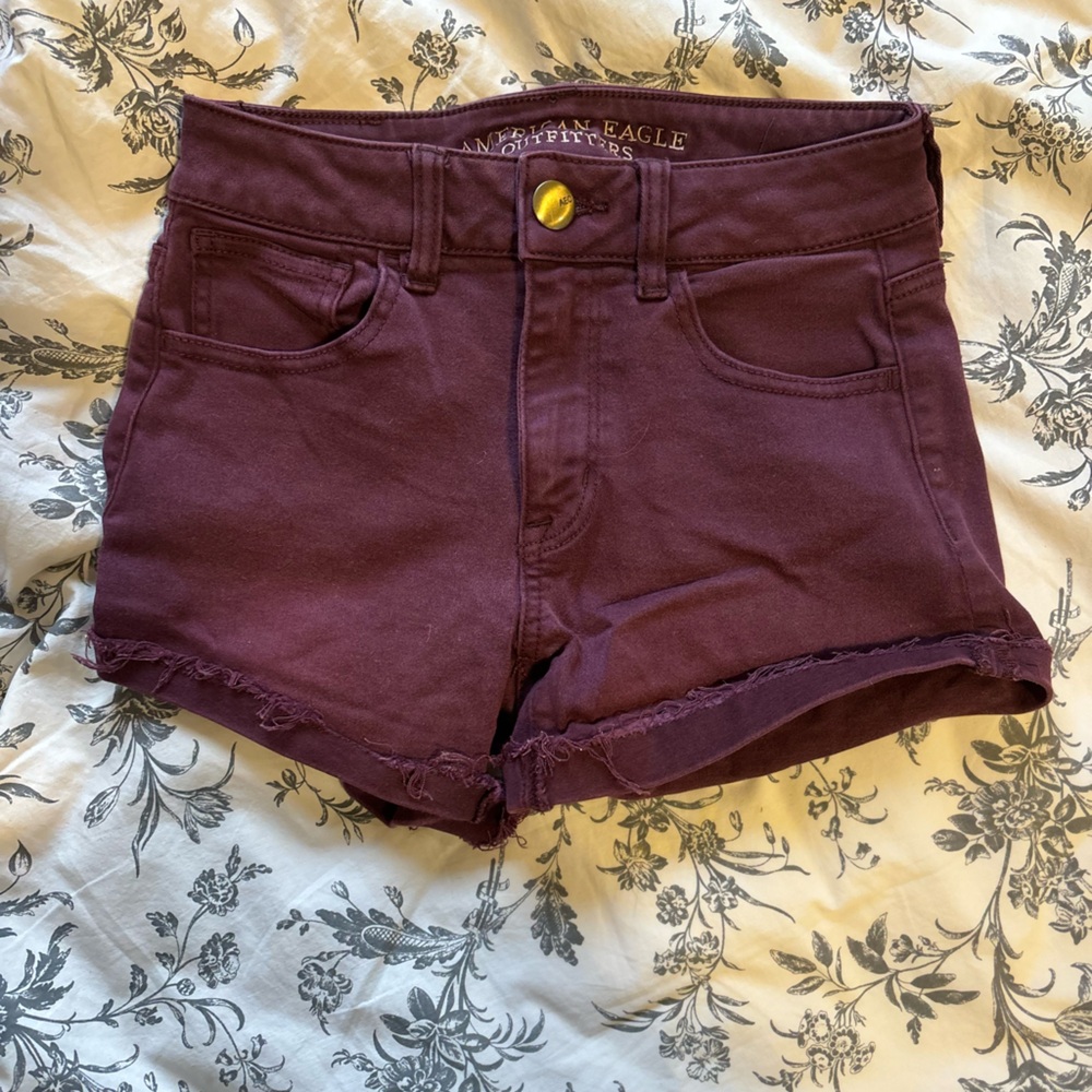 American Eagle Purple High Rise Shortie Super Stretch Shorts